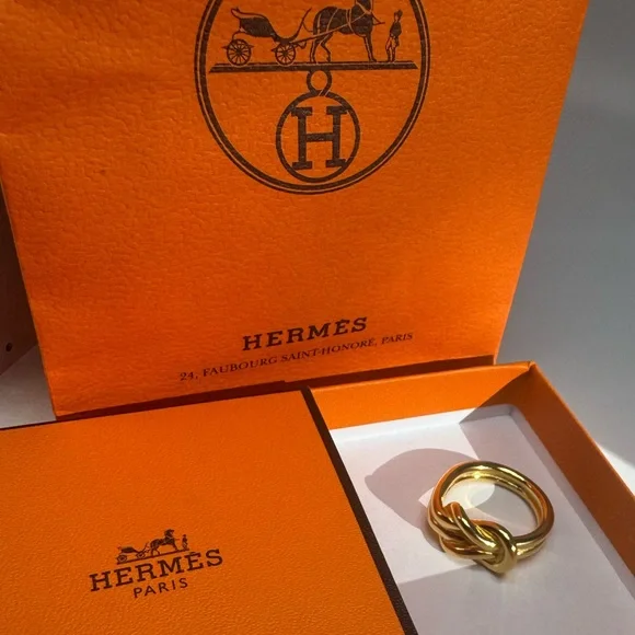 Hermès Gold Enchaînée Scarf Ring with Box and bag Chaîne d’Ancre scarf ring - Picture 8 of 14